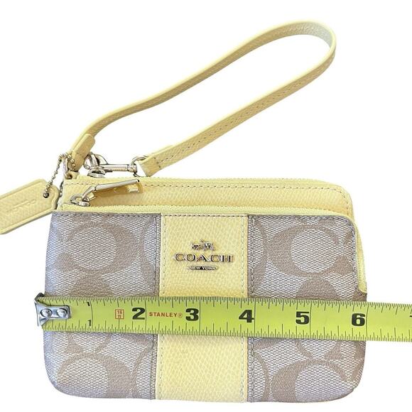 Coach PVC Leather Double Zipper Wristlet Wallet - Beige & Yellow - Picture 9 of 10